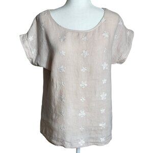 Terzo Millennio Linen Top Blush Beach Boho Tunic Pullover Embroidered Womens S